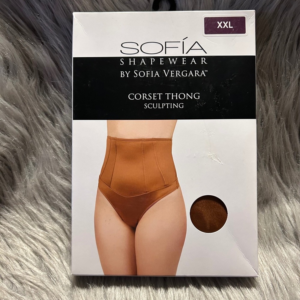 Sofia Shapewear By Sofia Vergara Corset Thong Sculpting Womens Size XXL Brown